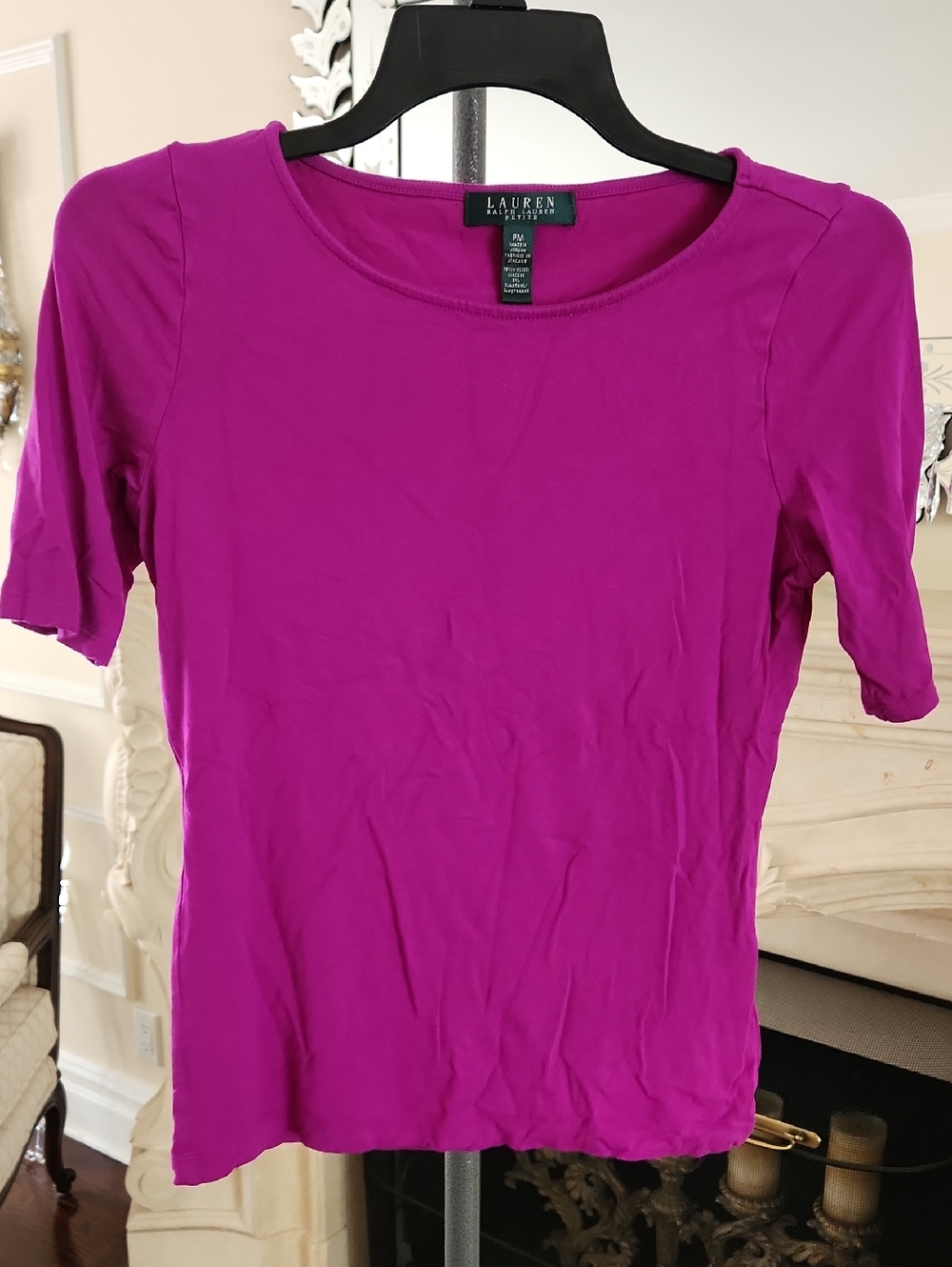 Lauren Ralph Lauren Purple Fuschia Petite Scoopneck Fitted Short-Sleeve Top.